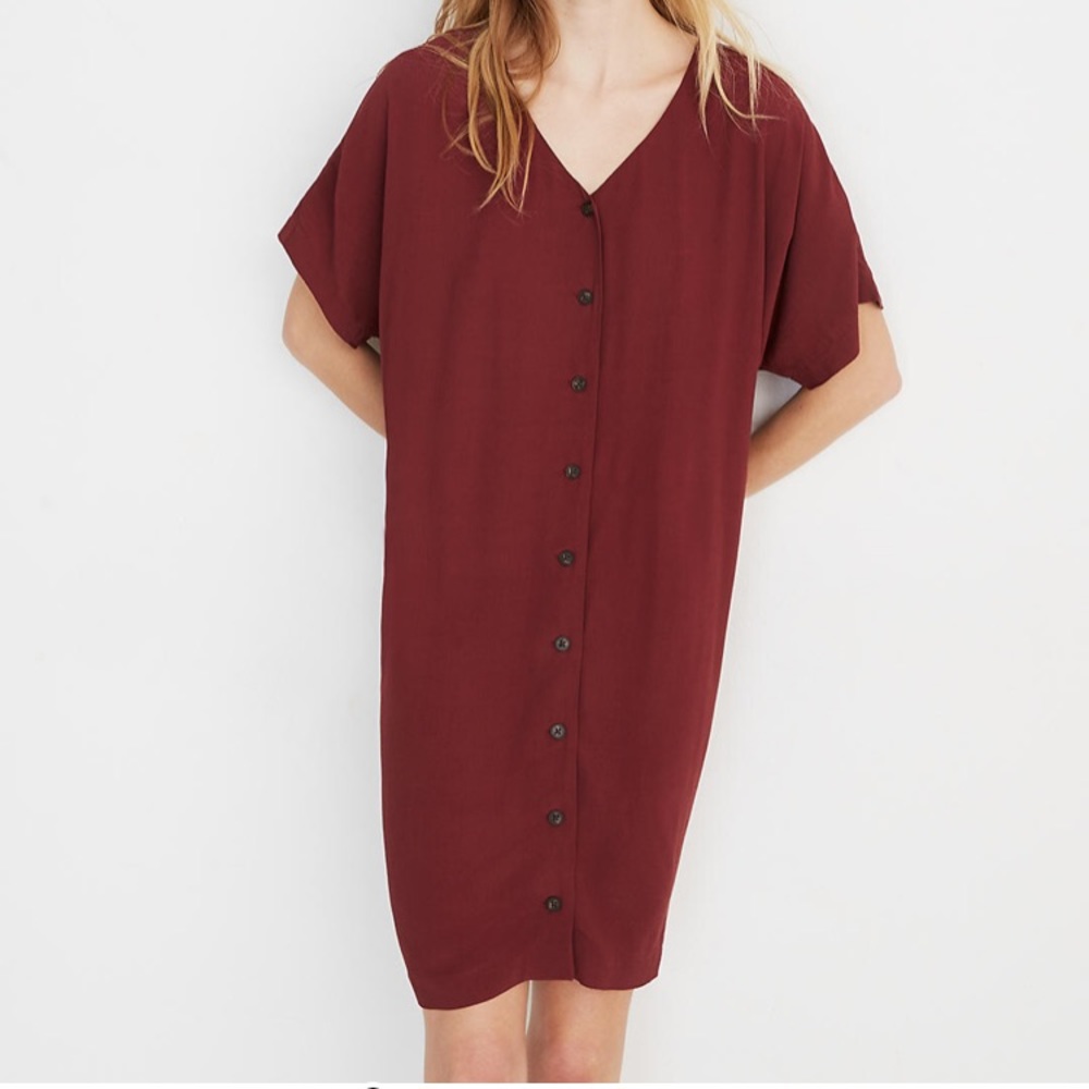 Madewell Button-Front Easy Dress Med Red Maroon